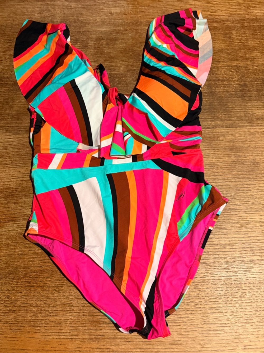 Trina Turk Multi-Stripe One-Piece Swimsuit in Pink, Teal & Orange